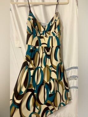 Trixxi Teal, Olive & Cream Geometric Cowl Neck Dress